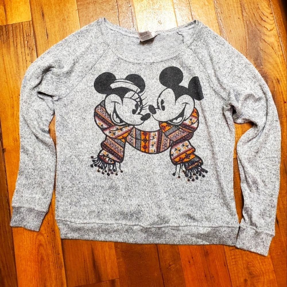 Gray Women's Size Large Minnie Mickey Christmas Sweater